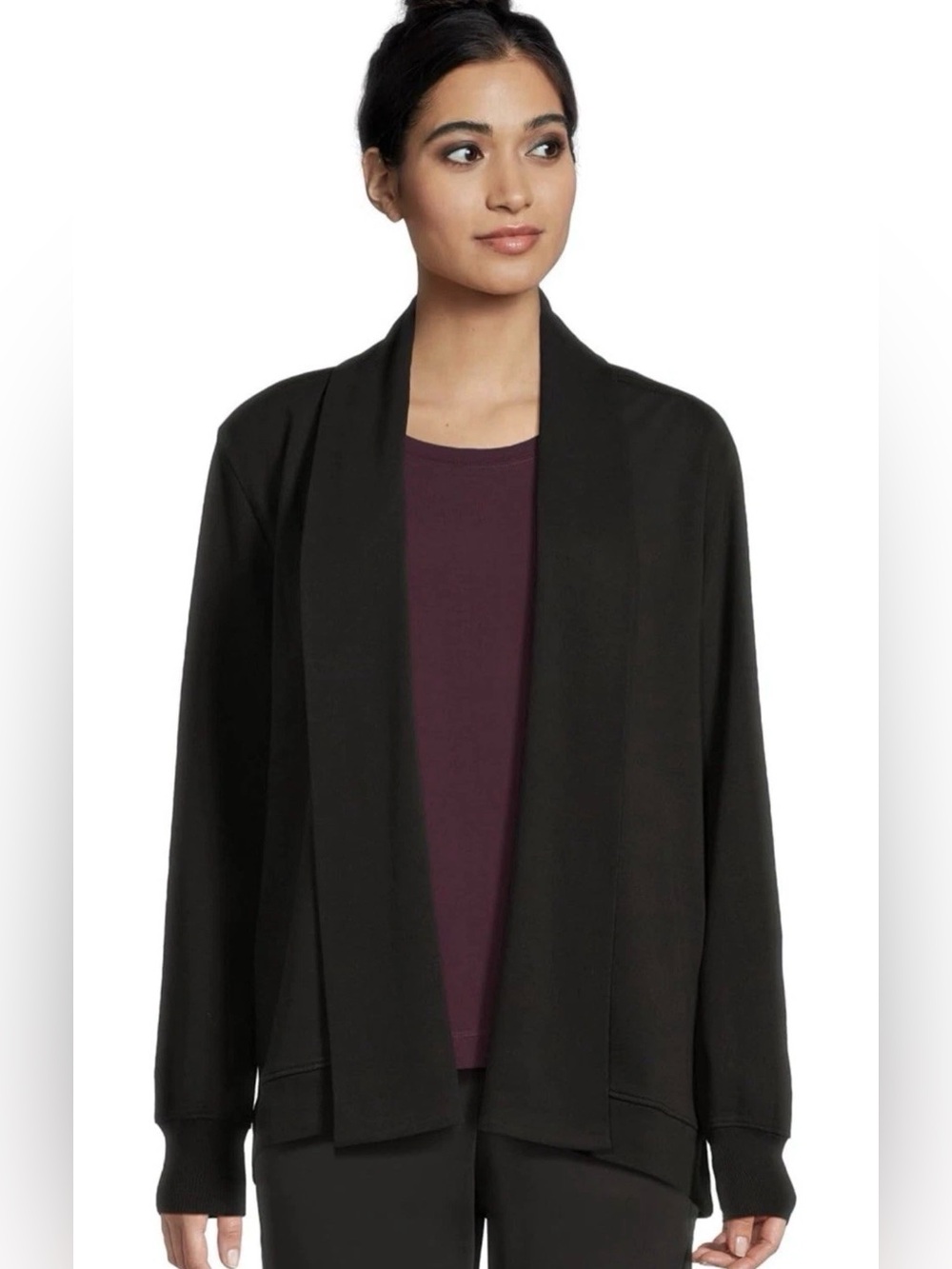 Pact Airplane Wrap Cardigan Black Organic Cotton Women's Medium Pockets Layering